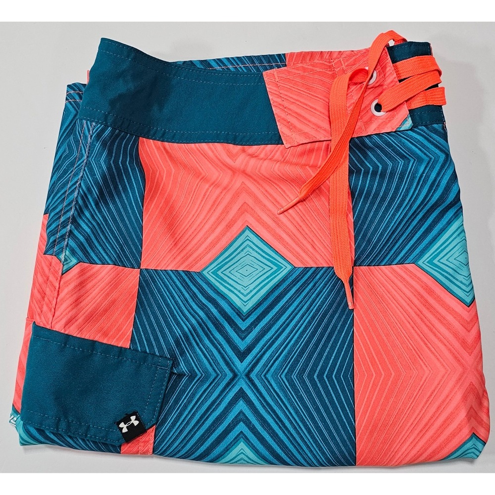 Under Armour HeatGear Mens Board Shorts 38 Coral Teal Geometric 1257781